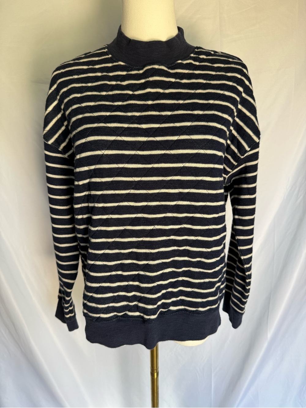 Madewell Quilted Studio Mockneck Sweatshirt Navy White Striped Size Small